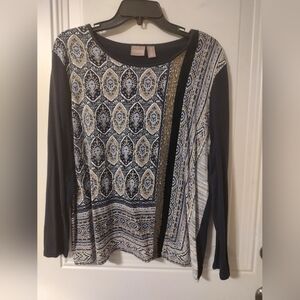 Chico's Black and Gold Patterned Top